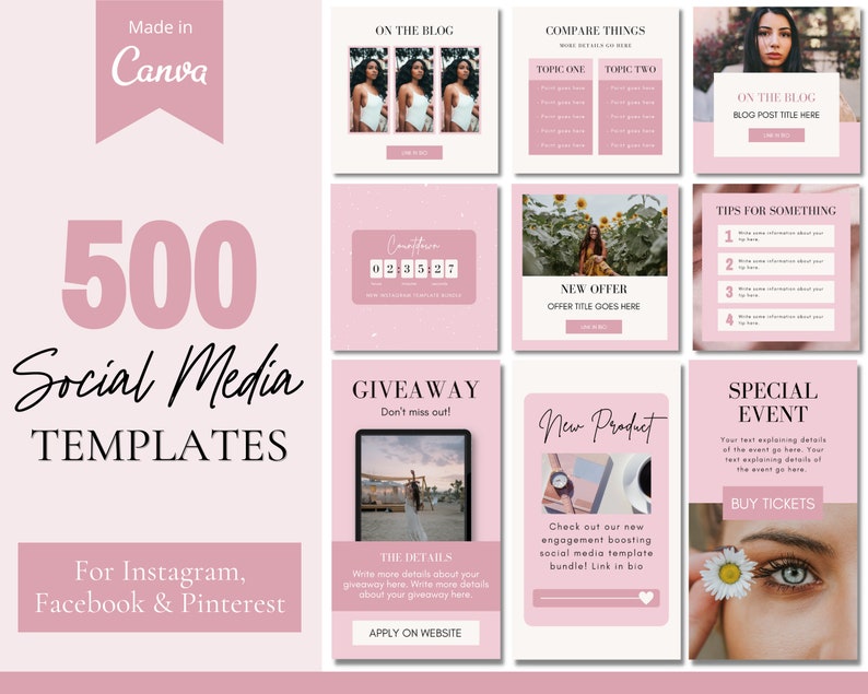 500 Pink Social Templates for Coaches